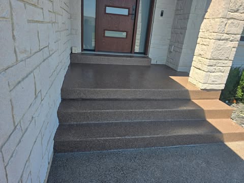 Front entry steps with flake concrete coating